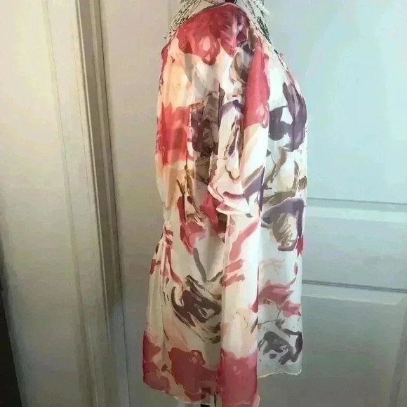 Blue Velvet Womens 2X Beige Floral Blouse S/S Chiffon Flutter Sleeves NWT - Picture 3 of 8